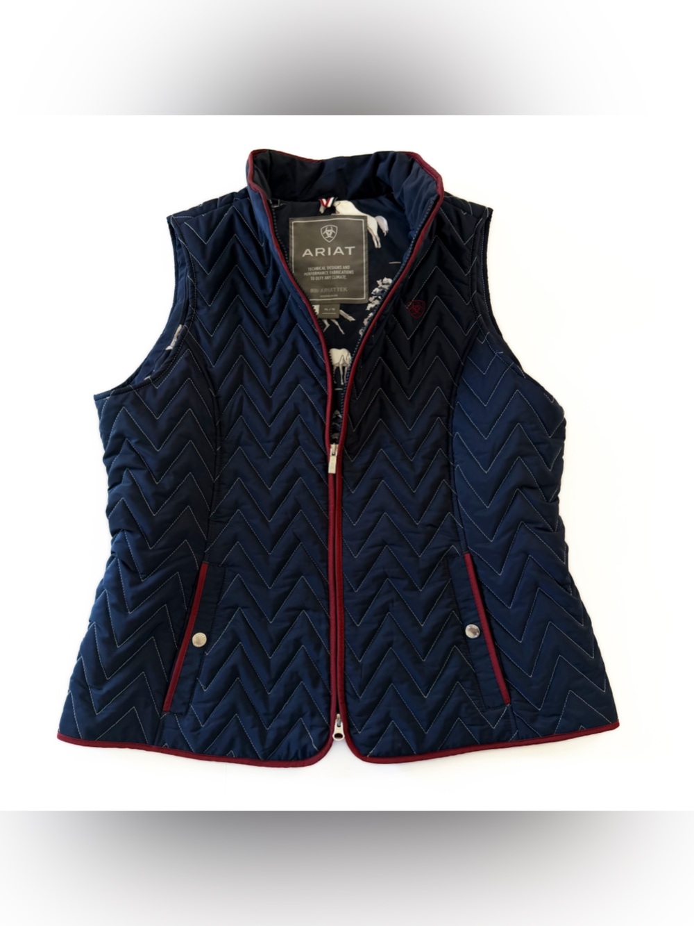 Ariat Vest Jacket Womens XL Ariattek Navy Maroon Equestrian Quilted